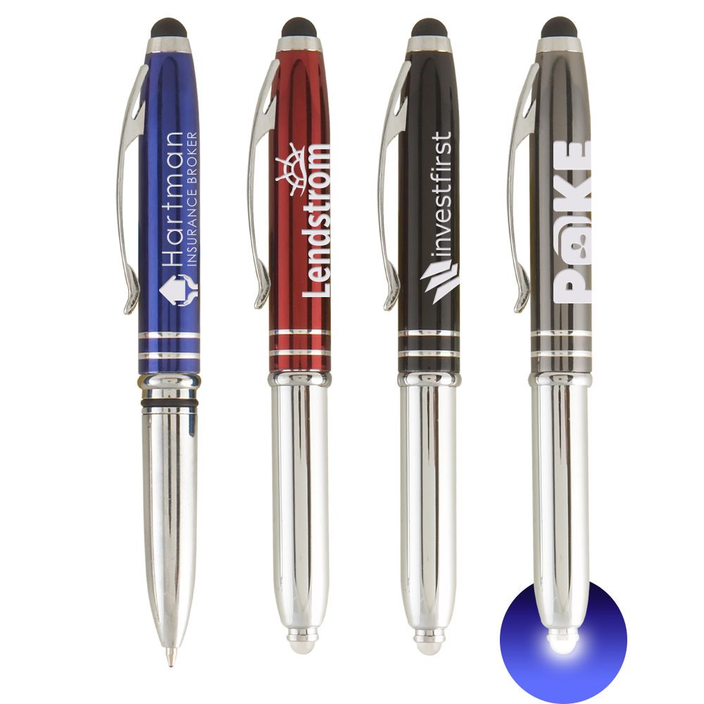 Vivano Duo w/LED Light & Stylus - Laser Engraved - Metal Pen