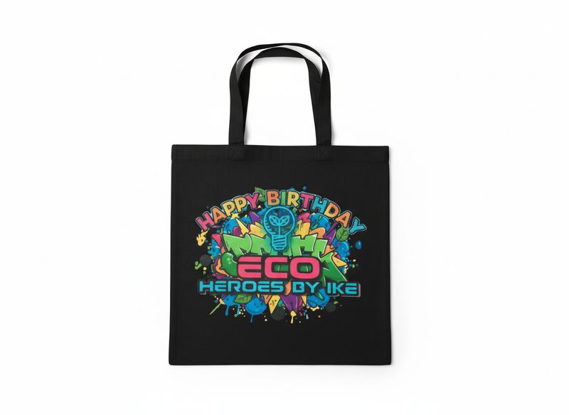 Happy Birthday Eco Heroes by Ike Black Tote