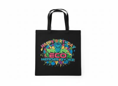 Happy Birthday Eco Heroes by Ike Black Tote