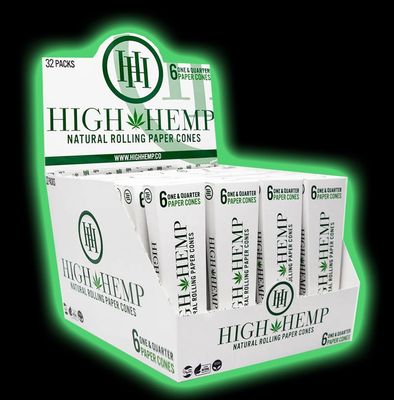 HIGH HEMP NATURAL ROLLING PAPER CONES - 6 PACK