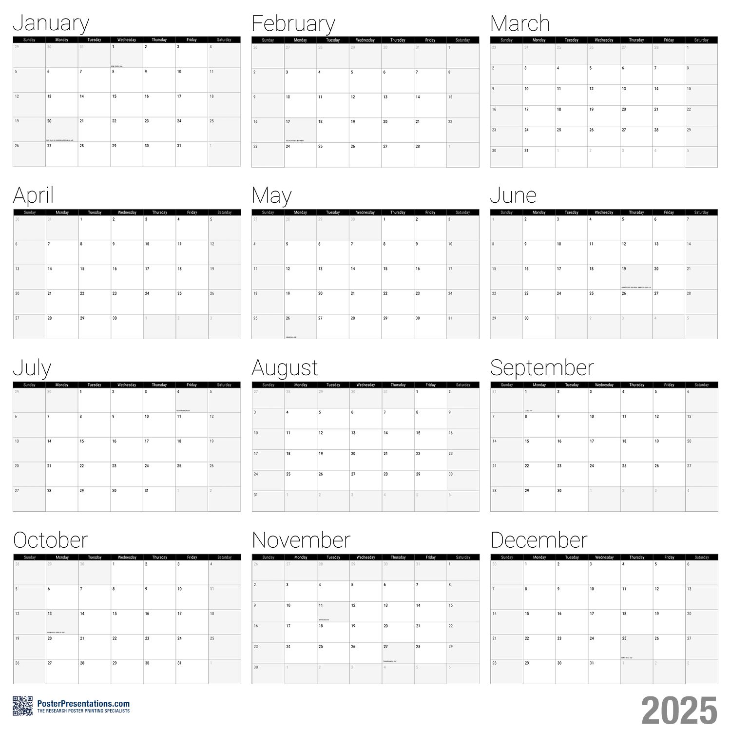 2025 All-Year Calendar