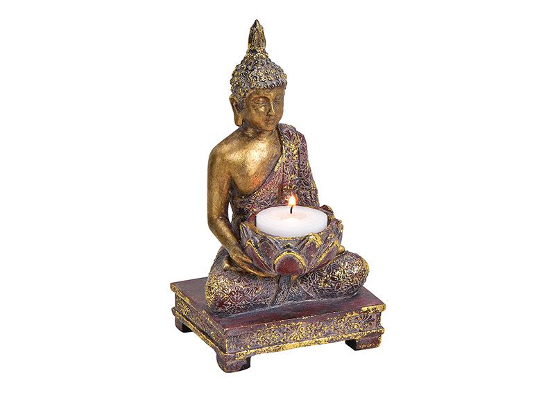Teelichthalter Buddha - mit Gold-Glitter H 18 cm