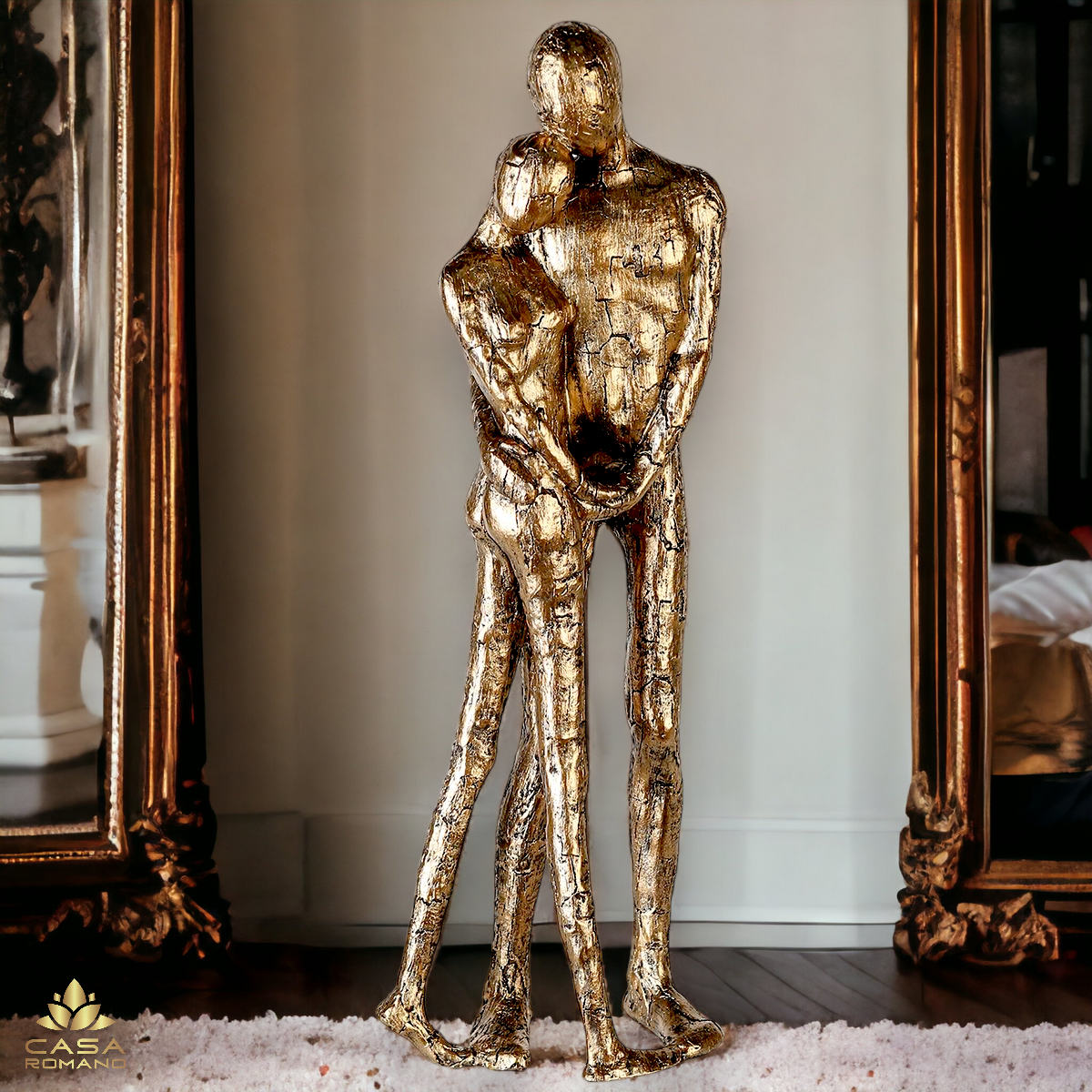 Figur Gold Couple Poly. champagnerfarben . Antikfinish sich umarmendes Pärchen
