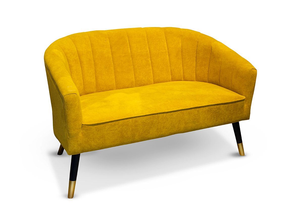 Sofa &quot;Sole&quot; – Holz, gelb mit schwarz/goldfarbenen Füßen