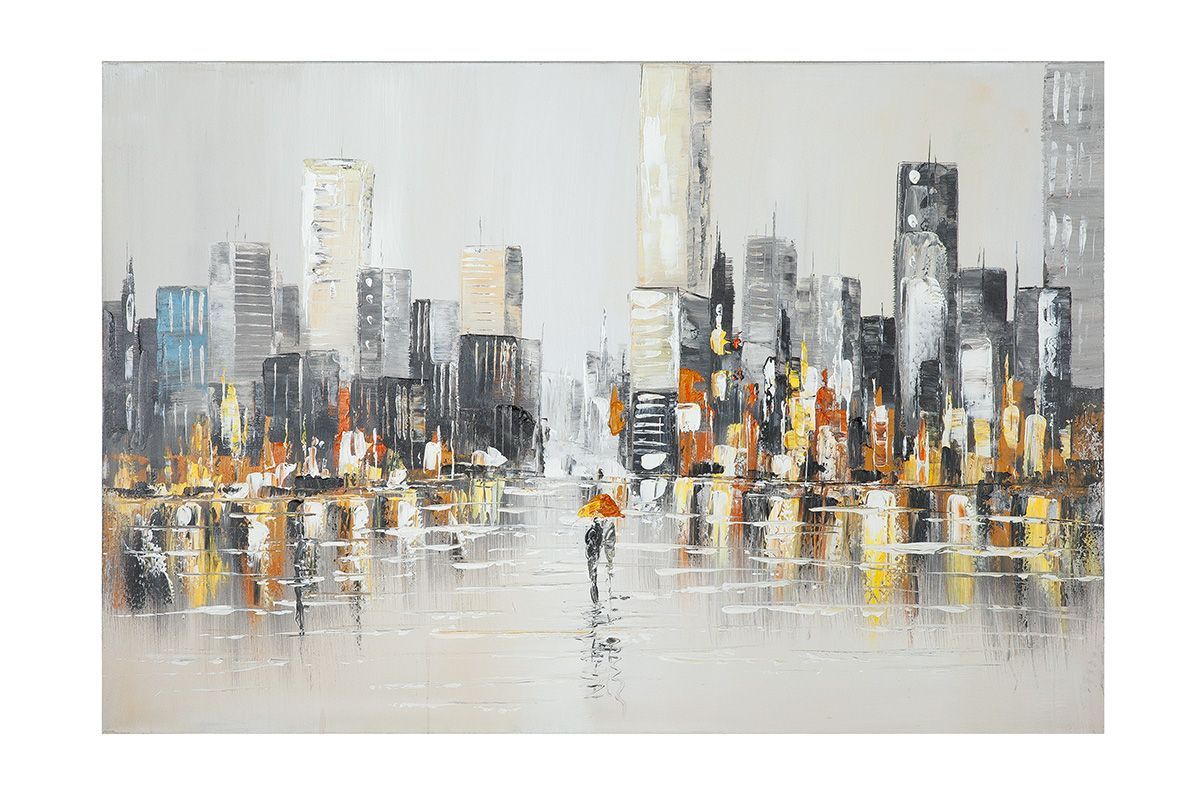 Regnerische Großstadt – Handgemaltes Leinwandbild 80x120