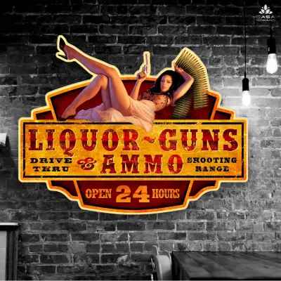 Blechschild Pin Up &quot;Liquor - Guns &amp; Ammo&quot;