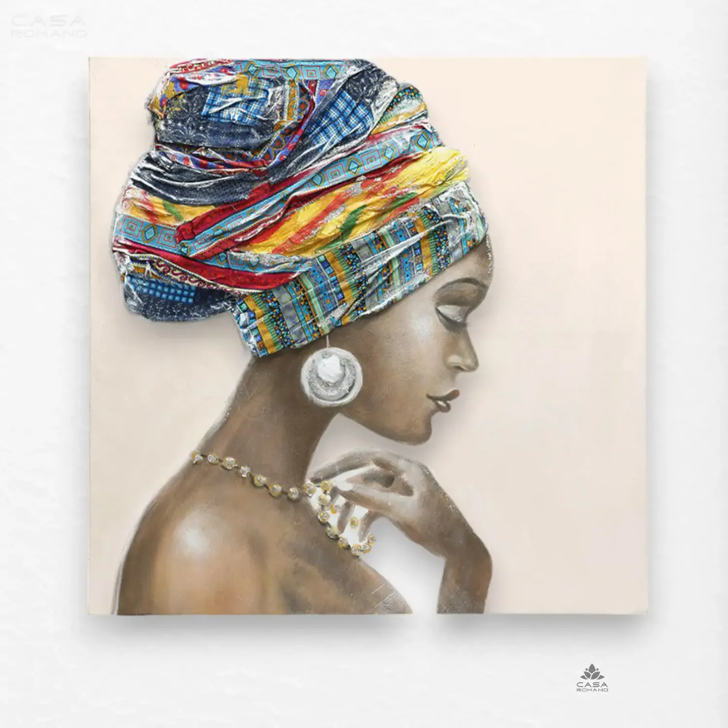 „Afrikanische Schönheit“ – Leinwandbild mit Textil-Kopftuch