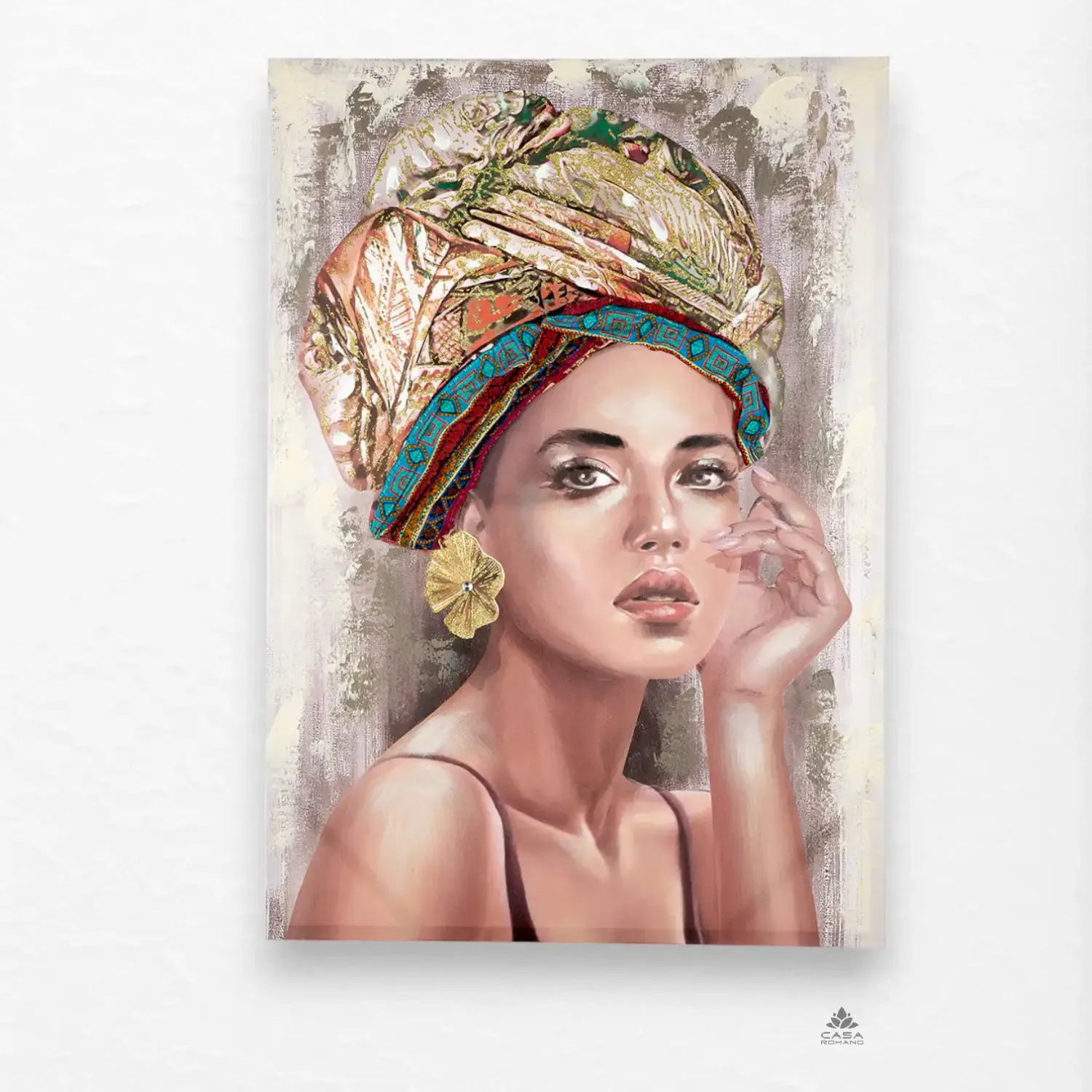 „Tianna“ – 3D-Leinwandbild | Frauenmotiv mit Textil-Kopftuch