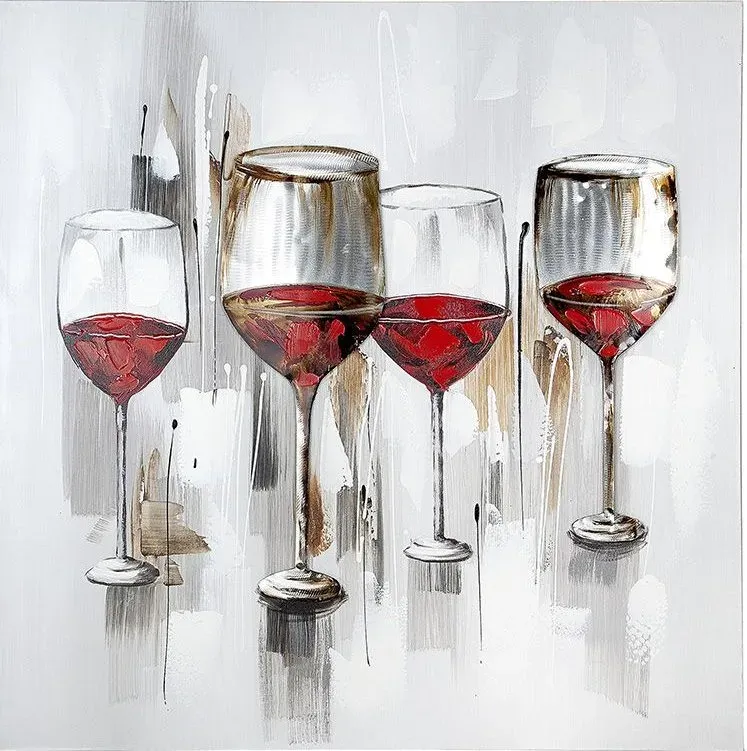 „Weinprobe“ – Leinwandbild mit Weinglas-Motiv in Grau und Rot
