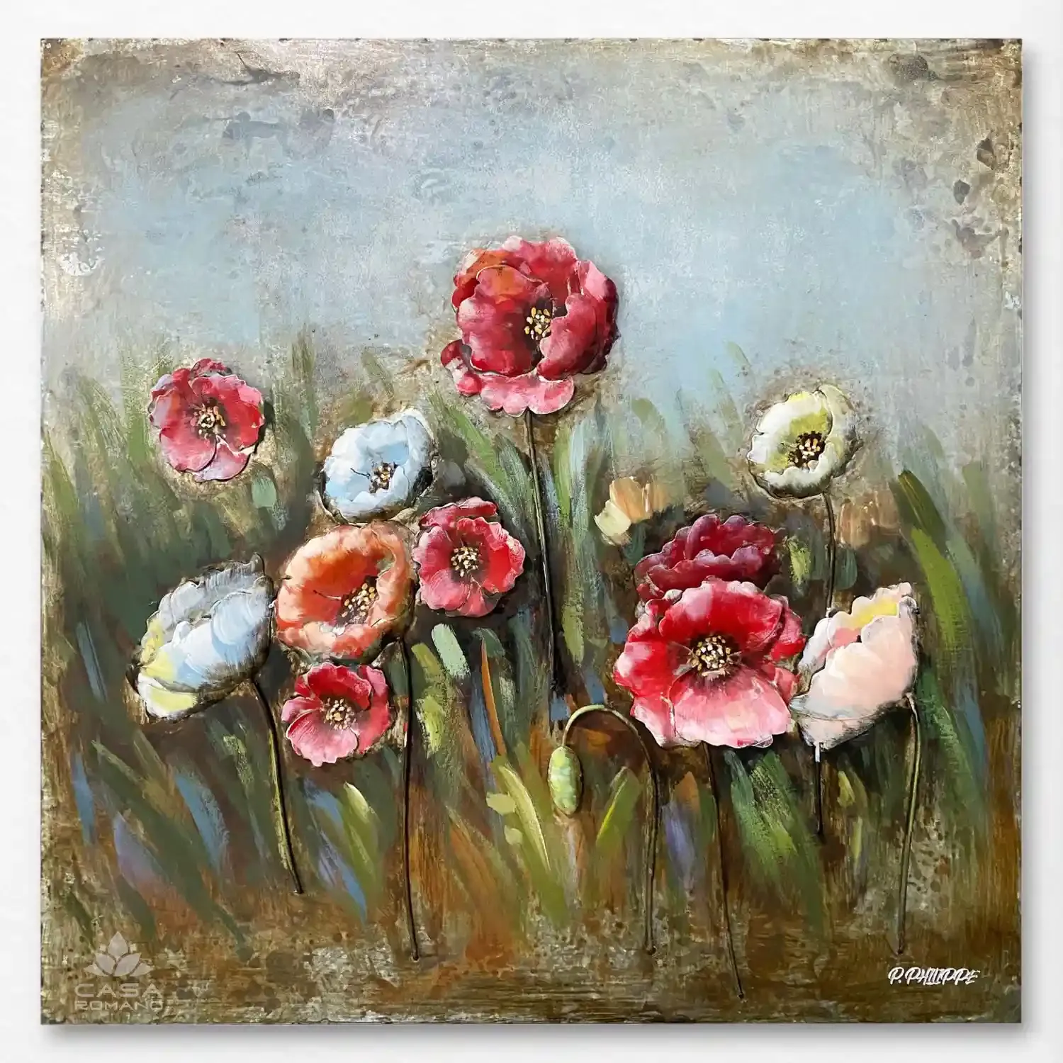 „Mohnblumen“ – Metallbild mit 3D-Optik