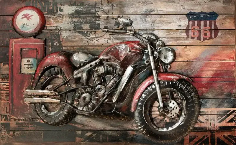 Historisches Motorrad – Metallbild auf Holz