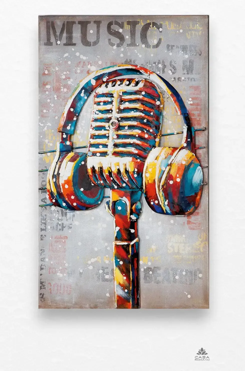 „Music“ – 3D-Optik Metallbild mit Kopfhörern | 100x60 cm
