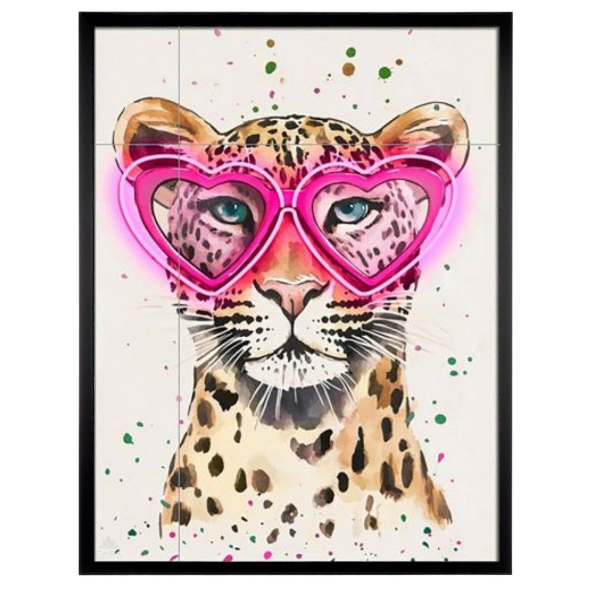 LED-Bild &quot;Leo Love&quot;, Leopard mit Herzbrille, 64x83 cm