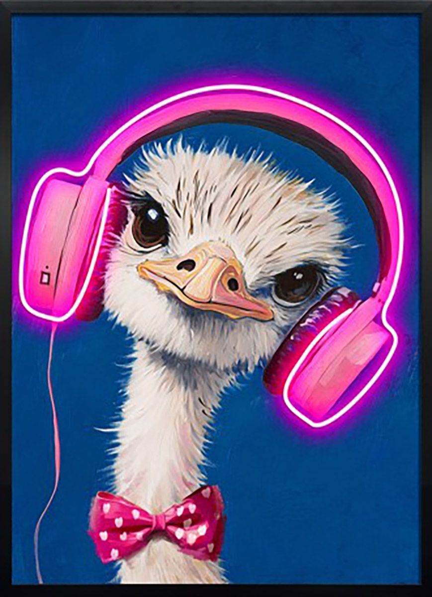 LED-Bild &quot;Bird On Ear&quot;, Vogel mit Kopfhörern, 64x83 cm