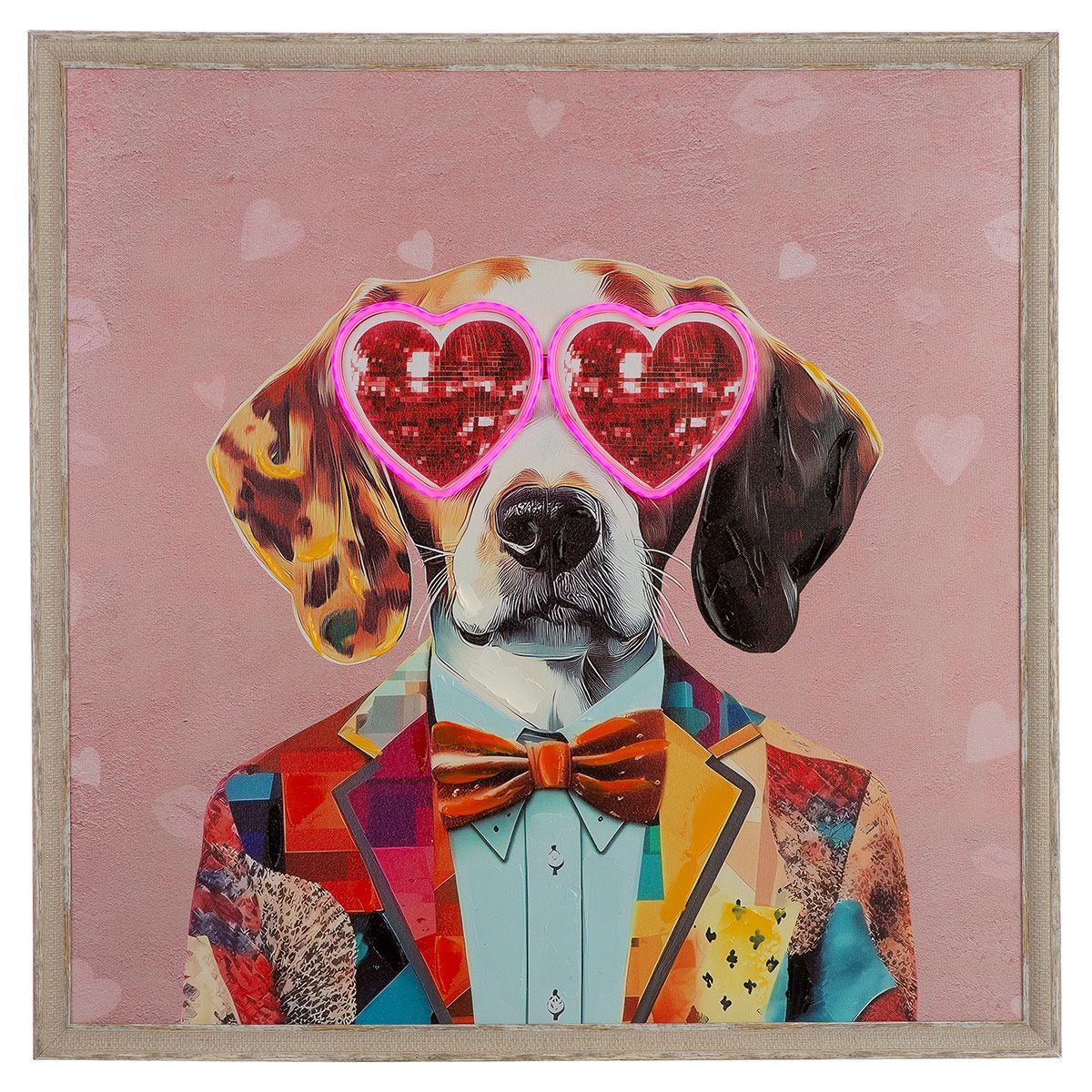 LED-Bild &quot;Dog Love&quot;, Hund mit Herzbrille, 64x64 cm