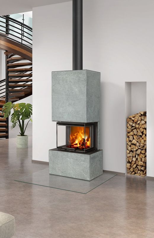 Kaminofen RHEA FLAMM LUCERIA C schwarz/Natursteinverkleidung