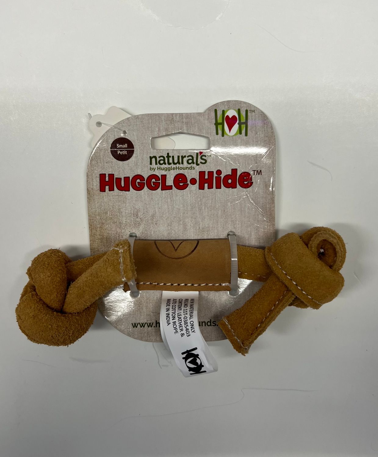 HuggleHounds HuggleHide Natural Leather Knotted Bone, Large (10-12&quot; - 20mm diameter)