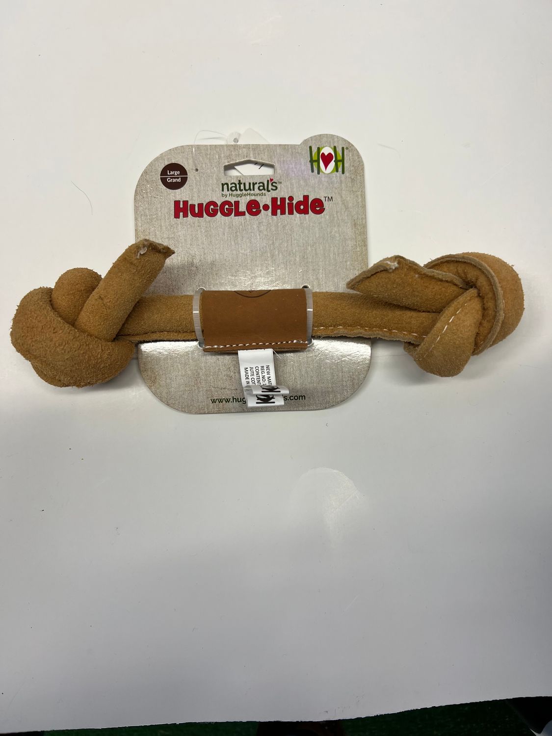 HuggleHounds HuggleHide Natural Leather Knotted Bone, Small (3-4" - 9mm diameter)