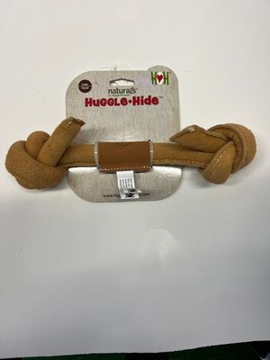 HuggleHounds HuggleHide Natural Leather Knotted Bone, Small (3-4" - 9mm diameter)