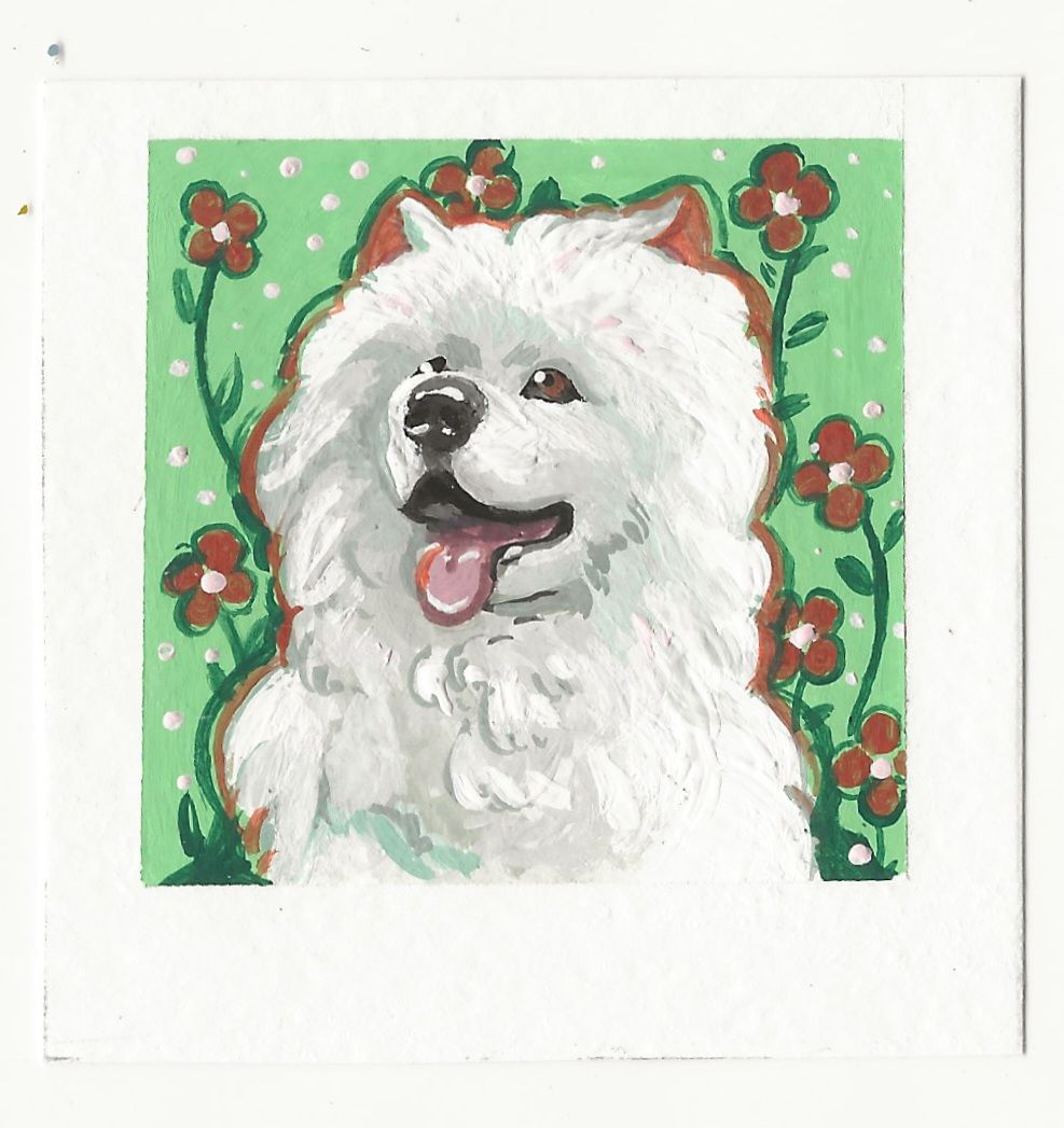 Samoyed in the Poppies