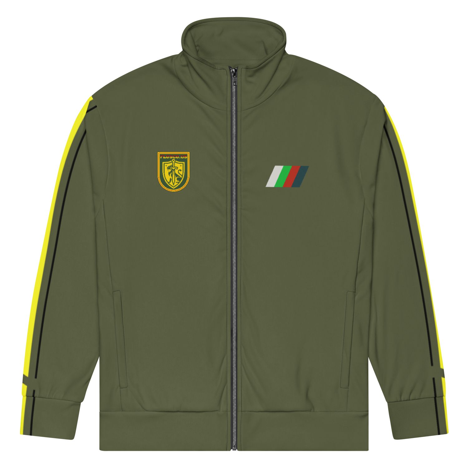 OD Green Track Suit top with yellow-blk stripes