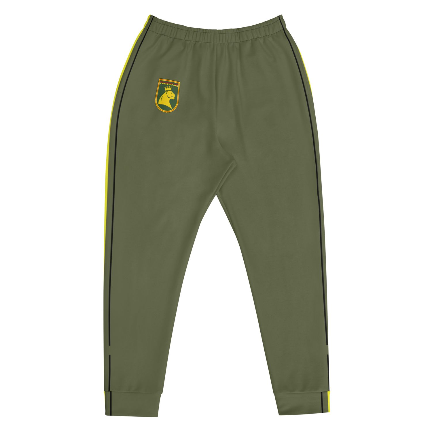 OD Green Track Suit bottom with yellow-blk stripes