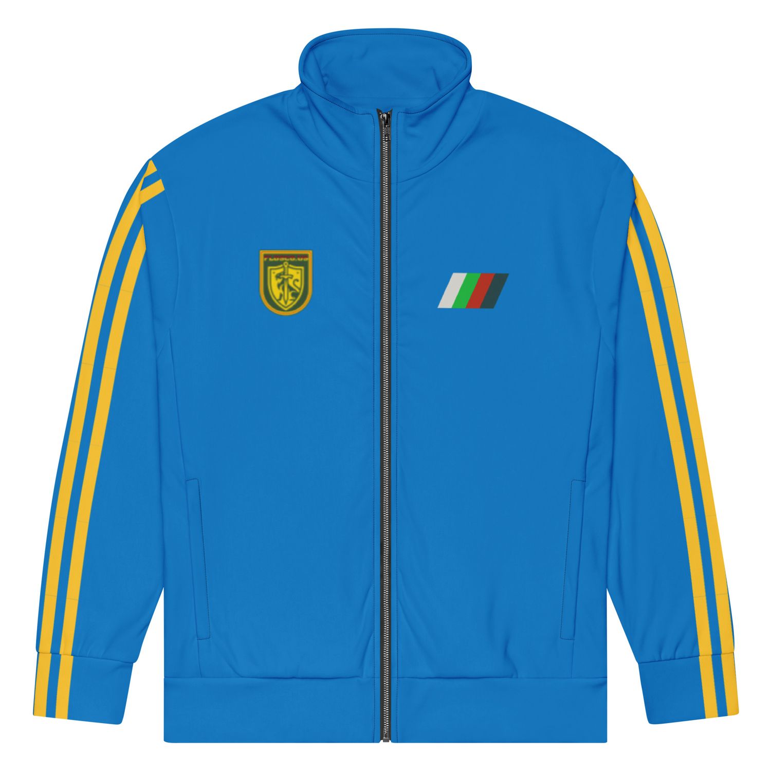 Blue Track Suit top with yellow stripes 