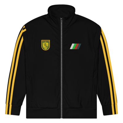 Black Track Suit top with yellow stripes