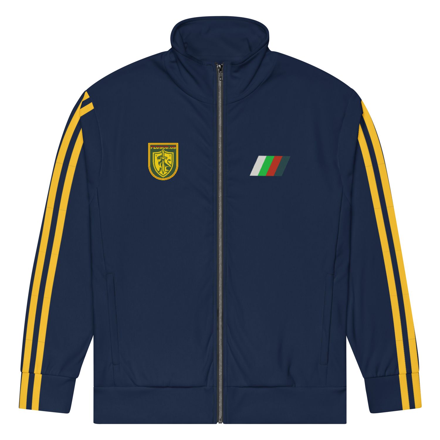 Navy Track Suit top with yellow stripes