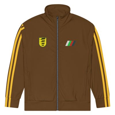 East German Brown Track Suit top with yellow stripes
