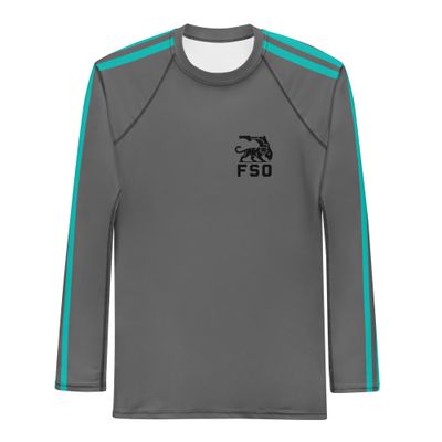 Grey Performance top with turquoise blue stripes