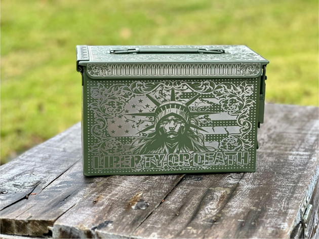 50 cal ammo can laser engraved. All sides engraved. Ready to ship