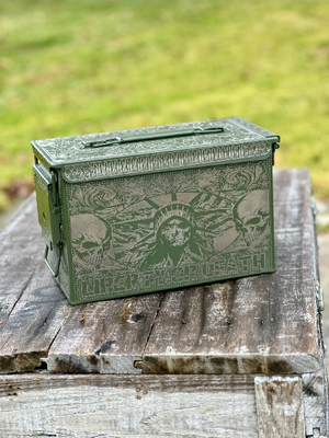 50 cal ammo can laser engraved. All sides engraved. Ready to ship