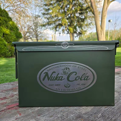 Fallout 50 cal ammo can , flask , bottle caps and tin collection laser engraved. Ready to ship