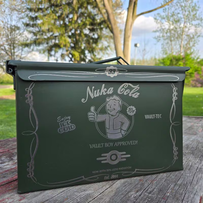Fallout 50 cal ammo can laser engraved. Add name or any text to handle. Ready to ship