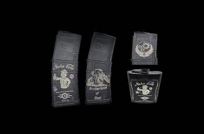 ​Pmag Fallout theme. Lightburn ready files plus .png and .svg Free flask file included. Nuka Cola theme and Brotherhood of steel