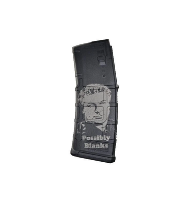 Updated Alec Baldwin Possibly Blanks AR-15 magazine digital fiber laser template. SVG includes normal image and inverted image.
