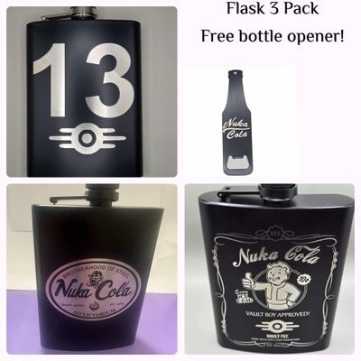 Fallout Flask 3-Pack – Vault 13, Nuka Boy, Brotherhood of Steel FREE Nuka Cola Bottle Opener