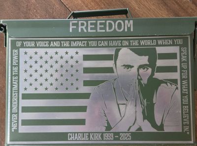 OD Green .50 Cal Ammo Can - Laser Engraved Memorial Tribute for Charlie Kirk