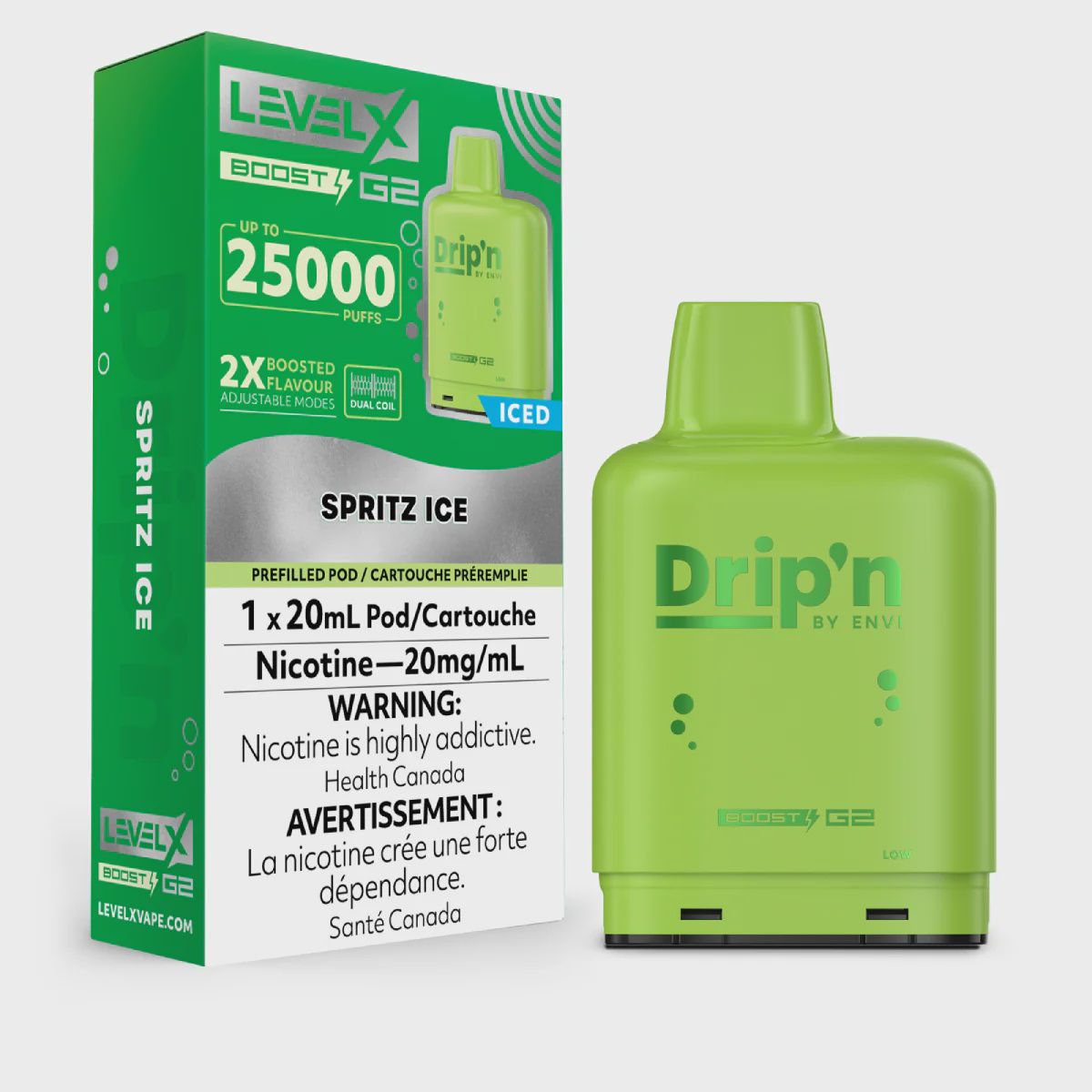Level X Drip&#39;n Boost G2 Pod 20mL - Spritz Ice 20MG [ON]