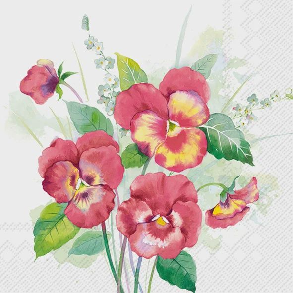 L1032710  - LUNCHEON NAPKIN - PANSIES BOUQUET