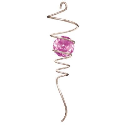 839L - 10&quot; SPIRAL TAIL - SILVER WITH PINK CRYSTAL