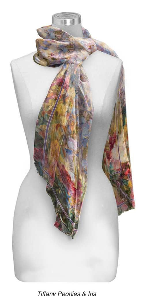 SILKY SHEER SCARF - TIFFANY PEONIES &amp; IRIS