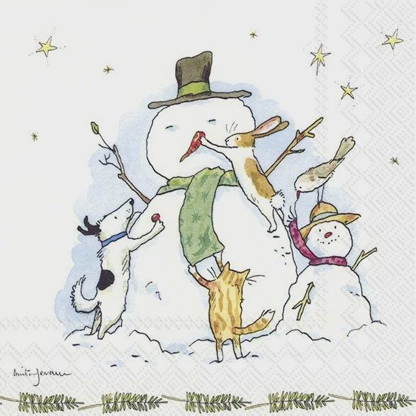 L884600 - LUNCHEON NAPKIN / SNOWMAN WITH FRIENDS