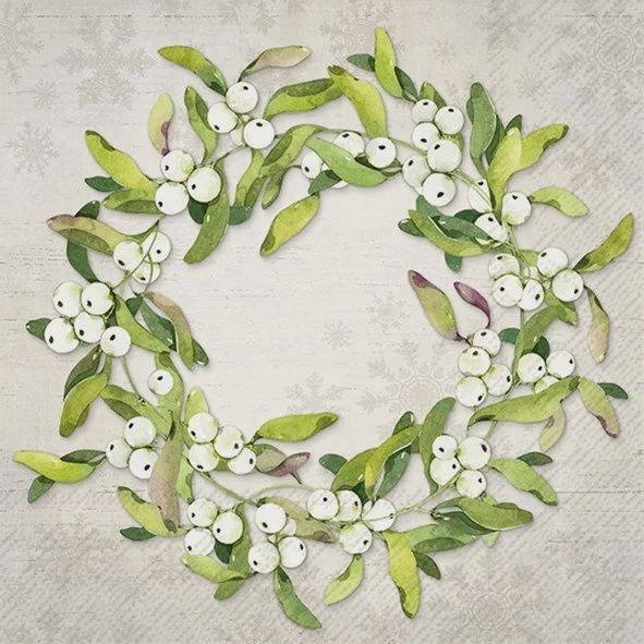 L1062345 - LUNCHEON NAPKIN / MISTLETOE WREATH LIGHT GREY