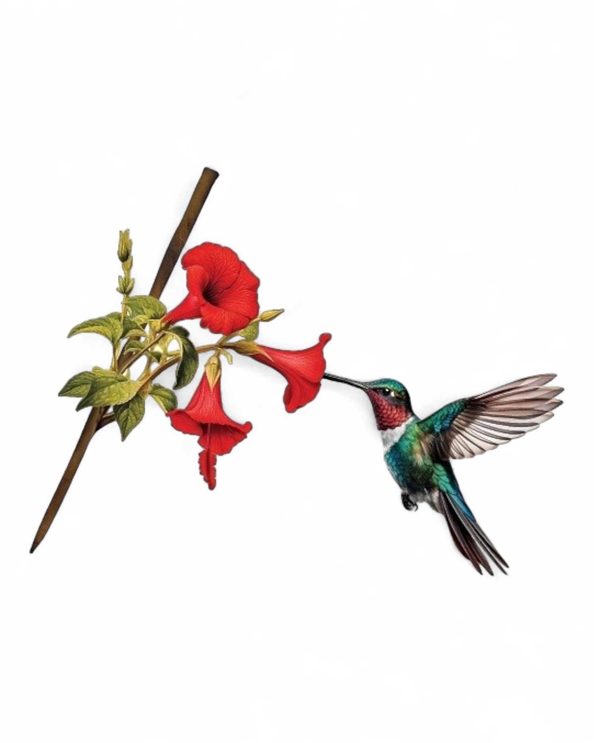 1012TS - TREE STAKE - HUMMINGBIRD W/RED FLOWERS