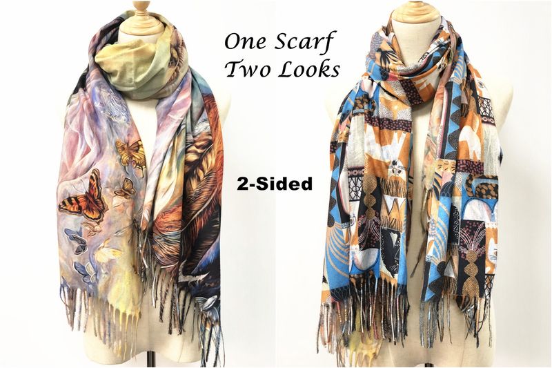 SF9-019 - ART PRINT SCARF SHAWL WRAP (DOUBLE SIDED)