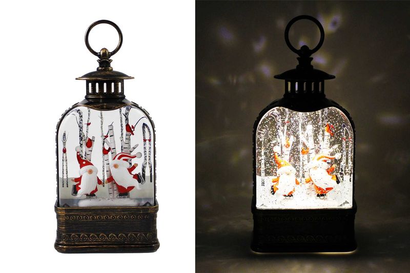 KDA3055 - ILLUMINATING WATER GLITTER GLOBE - LANTERN W/GNOME SANTAS