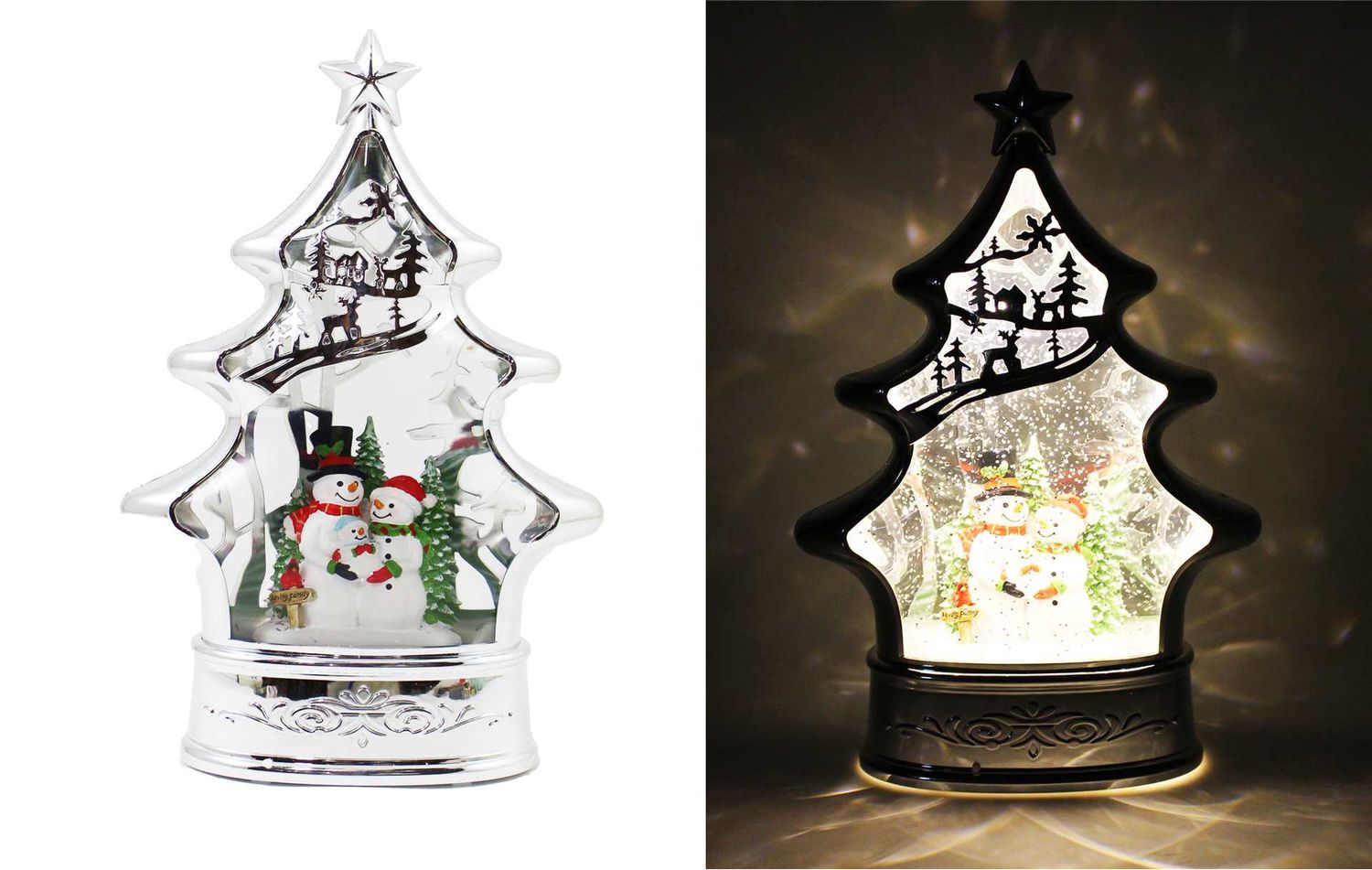 KDA035 - ILLUMINATING WATER GLITTER GLOBE - SILVER TREE W/SNOWMAN