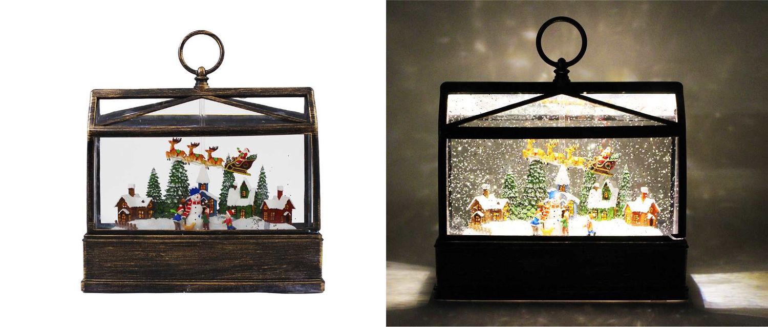 KDA63 - ILLUMINATING WATER GLITTER GLOBE - SUNROOM W/SANTA &amp; REINDEER